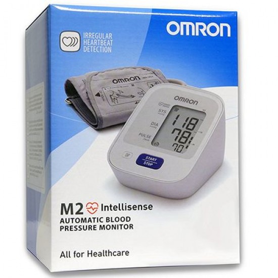 Tensiometru de brat complet automat Omron M2, Tehnologie Intellisense, Aparat validat clinic, Alb/Gri + Adaptor - Cardio - oferit de batoutlet.ro